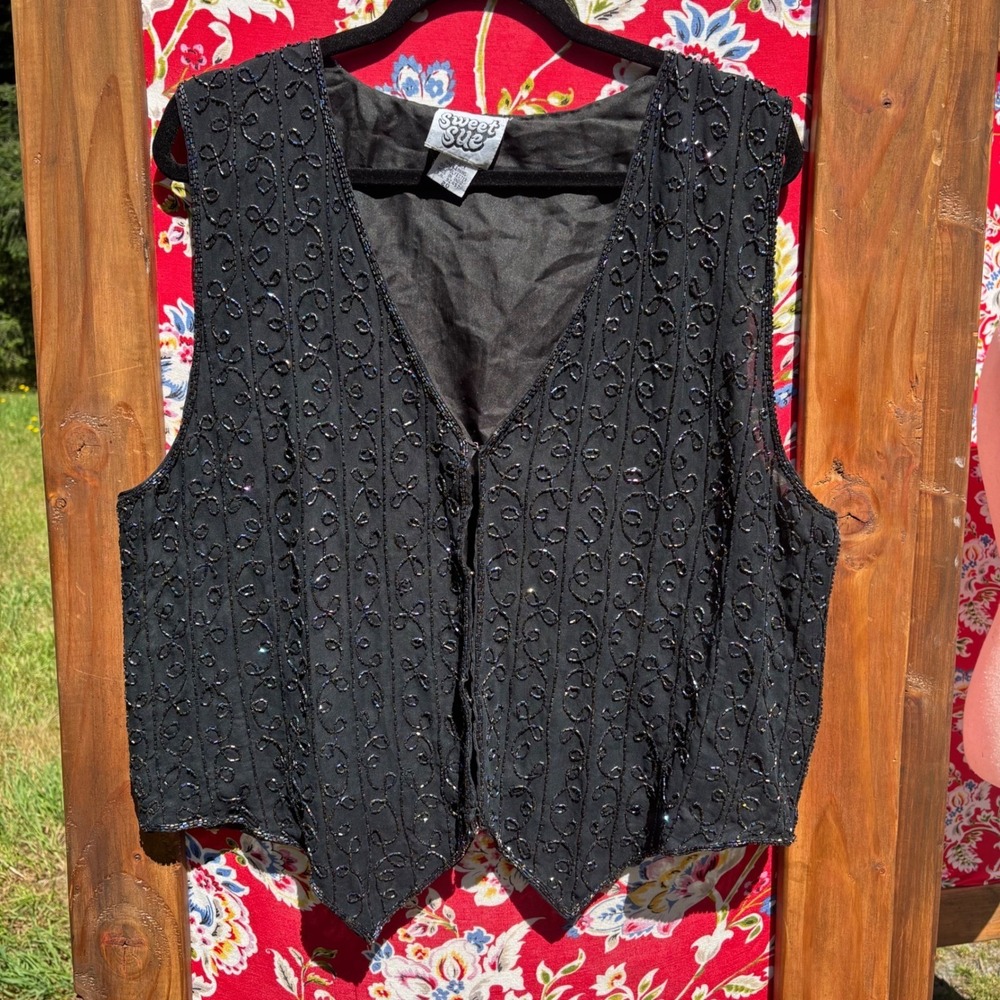Vintage 90's 100% Silk Beaded Whimsigoth Western Glam Oversized Vest